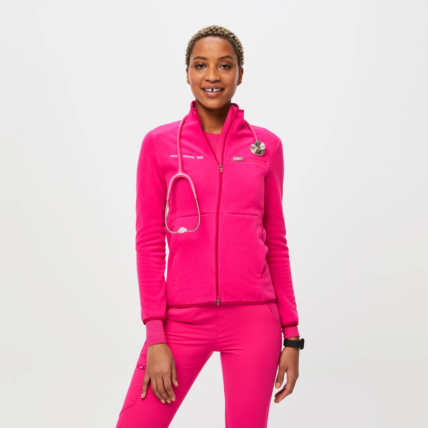 Figs Fleece Jacket Shocking Pink