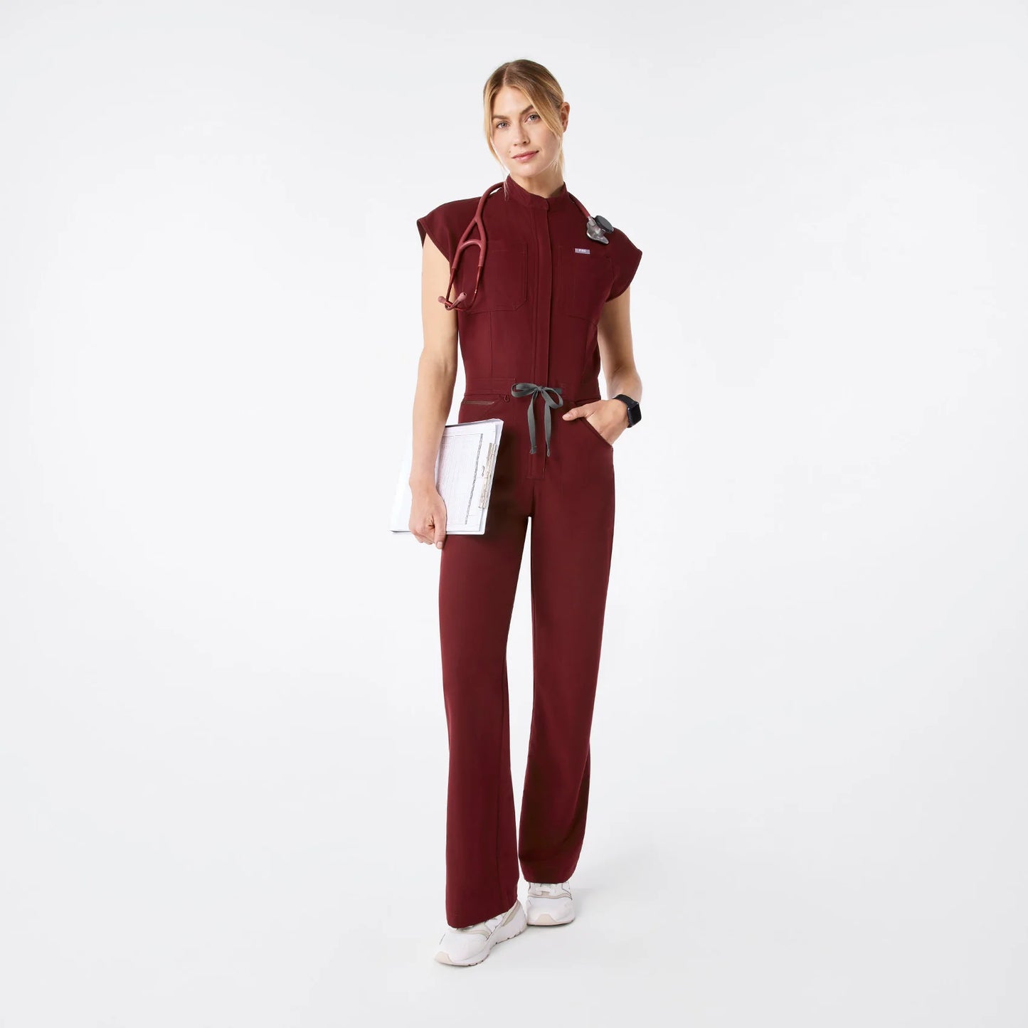 Figs Burgundy Rafaela Wide Leg - ScrubJumpsuit