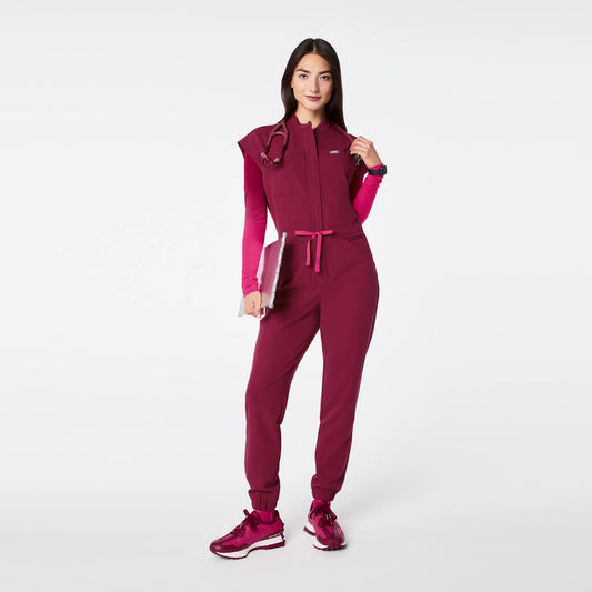 Figs Deep Cranberry Rafaela Cargo ScrubJumpsuit
