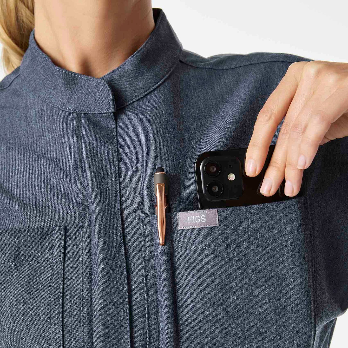 Figs Heather Denim Rafaela Cargo ScrubJumpsuit