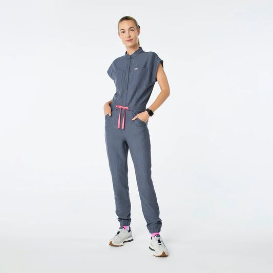 Figs Heather Denim Rafaela Cargo ScrubJumpsuit